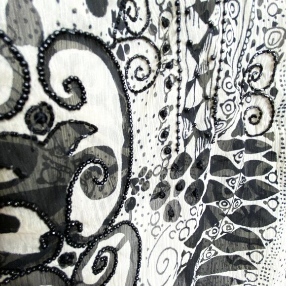 NWT Chico's Ramika Peri Poncho Black White One Size Sheer Beaded Embroidered - Picture 11 of 13